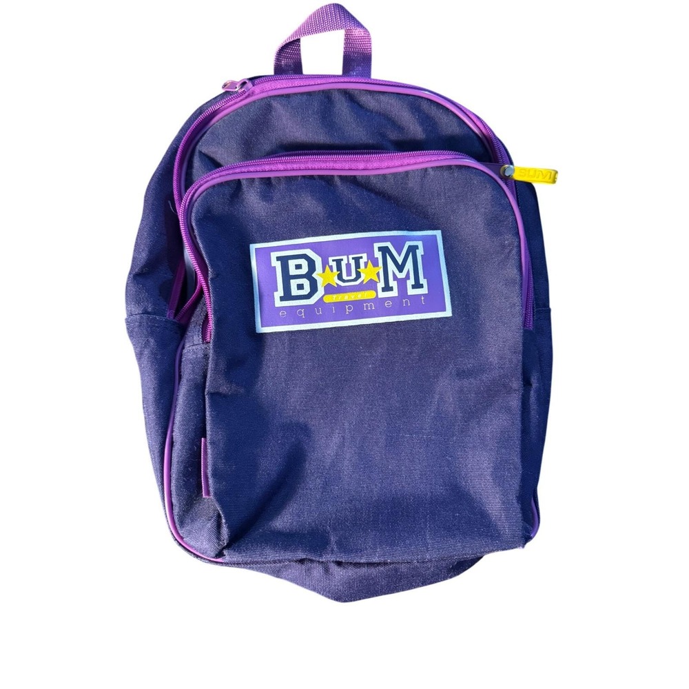 Vintage‎ B.U.M. Equipment Backpack Purple & Yellow Logo 90s Y2K Retro School Bag